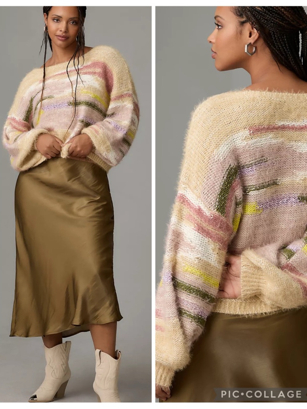 NWG Anthropologie Pilcro Plus Pilcro Boat-Neck Eyelash Fuzzy Cropped Sweater